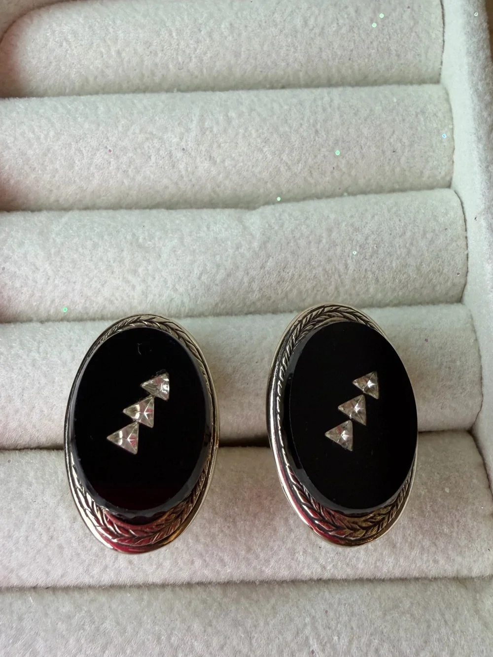 Black Onyx Oval Cufflinks with Triangular Accent